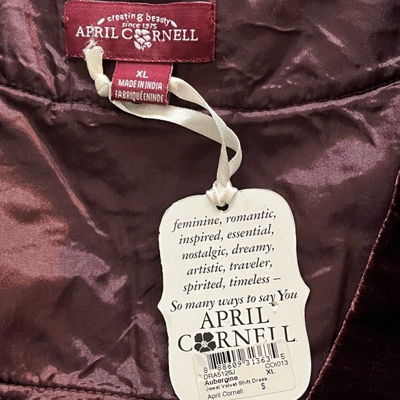 APRIL CORNELL Velvet Shift Dress in Aubergine Sz XL NWT - Picture 3 of 4